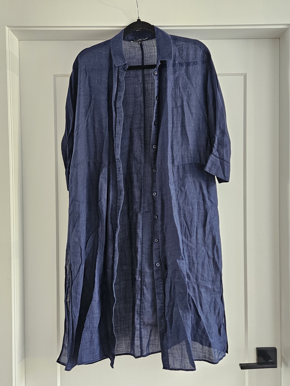 Lafayette 148 New York Navy Longline lightweight linen shirt dress/duster Sz S